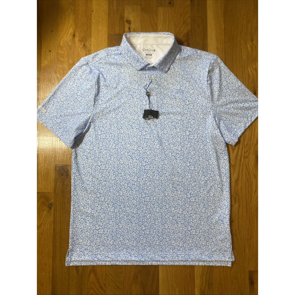 Good Good Fighting For Par Golf Polo Shirt Men Medium Blue White Floral All Over